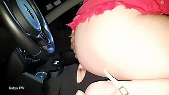 Katya'S Car Ride Includes A Submissive Slave In Her Red Mini Skirt