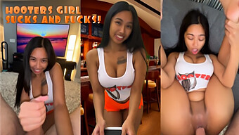 Amateur Hooters Waitress Takes Missionary Style Doggy Style