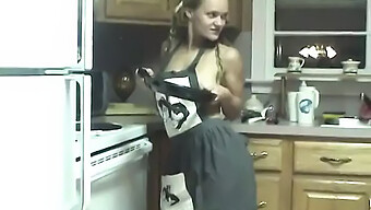 Brunette Slut Inserts Kitchen Utensils Into Her Pussy On Counter