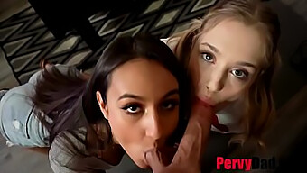 Two Stunning Beauties Indulge In A Steamy Threesome With Their Pervy Dad