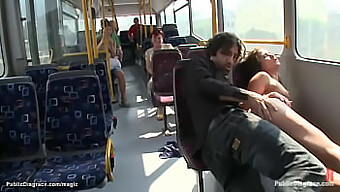 A Petite European Woman Engages In Sexual Activity Aboard A Public Transportation Vehicle In An Outdoor Setting, With A Focus On Voyeurism And Fetish Elements.