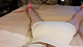 Laura In A Sexy White Dress And Pink Pantyhose Is Tied And Gagged In Bed