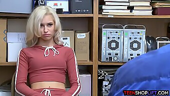 Tiny Blonde Teen Thief Caught By Security Guard With Big Cock